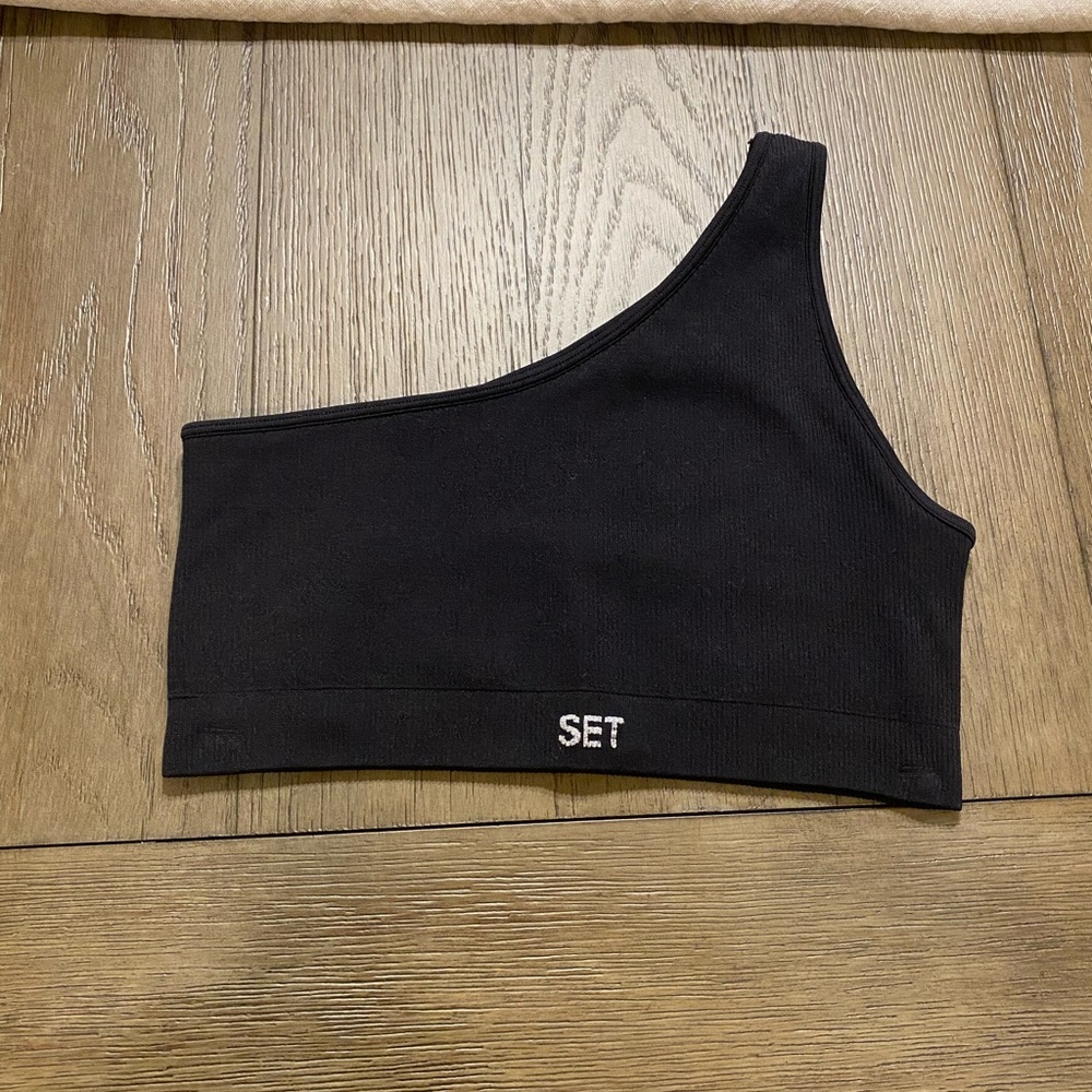 Set Active Sculptflex Ribbed One Shoulder Sports Bra | Black